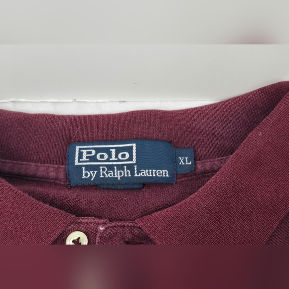 Vintage Polo by Ralph Lauren Polo Shirt Mens XL Burgundy Short Sleeve Green Pony - Picture 4 of 9